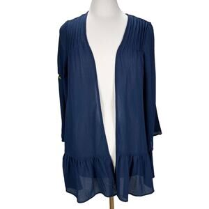 NWT CRESCENT |  Navy Blue Pleated Frill‎ Hem Open-Front Cardigan | Women's M
